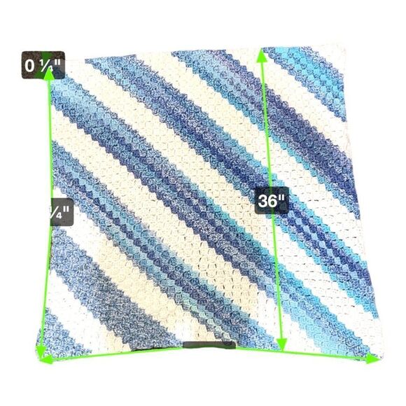 Handmade Blue & White Diagonal Crochet Blanket Chair Throw Baby Crib Tight Knit - Picture 4 of 4